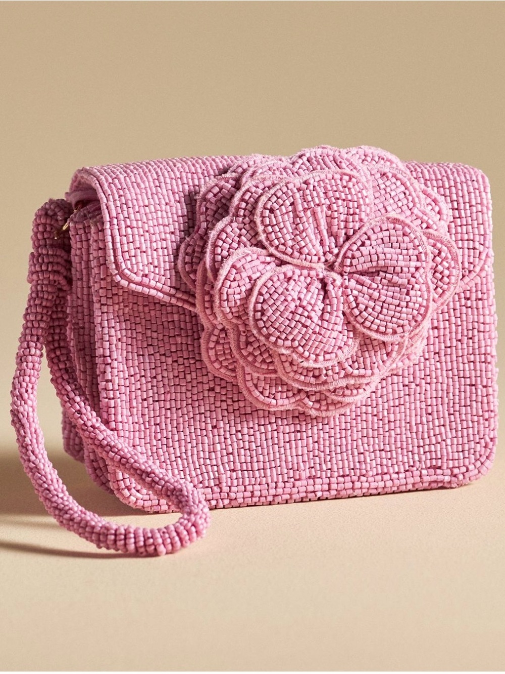 NWT By Anthropologie Beaded Floral Wristlet in Soft Pink